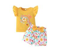 SoLu DAY8 Clothing Set Baby Girls Age 6-36 Months Children Ruffles Sleeveless Tops and Shorts 2 Piece Outfits Girls Bow Summer Comfy Trendy Casual Vacation Beach (Yellow, 12-18 Months)