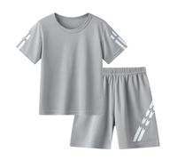SoLu DAY8 Clothing Set Kids Boys Age 1-10 Years Trendy Summer Short Sleeve Crewneck T Shirt and Shorts for Boys Tracksuit 2 Piece Comfy Loose fit Casual Sport Jogging Athletic (3-4 Years, Gray)