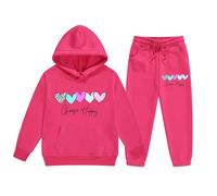 SoLu DAY8 Girls Tracksuit Set Choose Happy Kids Long Sleeve Hoodie Sweatshirt and Trousers Outfits Sets for Girls Trendy Spring Winter Comfy School Casual Jogging Athletic Age 3-14 Years (6-7 Years)