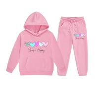 SoLu DAY8 Girls Tracksuit Set Choose Happy Kids Long Sleeve Hoodie Sweatshirt and Trousers Outfits Sets for Girls Trendy Spring Winter Comfy School Casual Jogging Athletic Age 3-14 Years (4-5 Years)