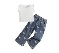 SoLu DAY8 Kids Clothing Set Girls Age 1-5 Years Children Jeans and Sleeveless Vest Top Girls Outfits 2 Piece Summer Comfy Trendy Casual School Vacation Elegant (White, 2-3 Years)