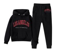 SoLu DAY8 Kids Winter Tracksuit Boys Age 3-12 Years Los Angeles Long Sleeve Hoodie Pullover Sweatshirt and Pants Clothing Sets Child Kids Teens 2 Piece Fall Cute Casual Jogging (Black, 11-12 Years)