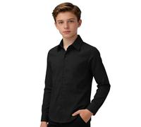 SoLu DAY8 Long Sleeve Shirts Boys Button Down Trendy Spring Summer Teenage Shirt Buttons Boys Age 5-16 Years School Casual Party Performance Tops Blouse (Black, 9-10 Years)