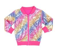 SoLu DAY8 Sequin Jacket Kids Girl Age 2-10 Years Tops Blouse Trendy Teenager Girls Shiny Coats Long Sleeve Zip Up Winter Cartoon Cute Comfy Casual Party Vacation Sweatshirt (Multicolour, 7-8 Years)