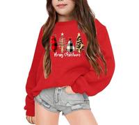 SoLu DAY8 Sweatshirt no Hood Christmas Teenage Kids Girls Age 4-14 Years Fashion Graphic Xmas Round Neck Pullover Girls Winter Long Sleeve Loose Cute Cartoon Casual Sports (Red, 6-7 Years)