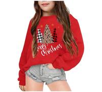 SoLu DAY8 Sweatshirt no Hood Christmas Teenage Kids Girls Age 4-14 Years Fashion Graphic Xmas Round Neck Pullover Girls Winter Long Sleeve Loose Cute Cartoon Casual Sports (Red, 10-11 Years)