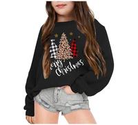 SoLu DAY8 Sweatshirt no Hood Christmas Teenage Kids Girls Age 4-14 Years Fashion Graphic Xmas Round Neck Pullover Girls Winter Long Sleeve Loose Cute Cartoon Casual Sports (Black, 12-13 Years)