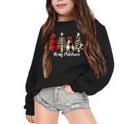 SoLu DAY8 Sweatshirt no Hood Christmas Teenage Kids Girls Age 4-14 Years Fashion Graphic Xmas Round Neck Pullover Girls Winter Long Sleeve Loose Cute Cartoon Casual Sports (Black, 12-13 Years)
