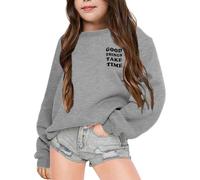 SoLu DAY8 Sweatshirt no Hood Kids Girls Age 3-14 Years Graphic Girls School Tops Crewneck Pullover Winter Long Sleeve Loose Funny Cartoon Cute Casual Athletic T-shirt Sweater (Grey, 13-14 Years)