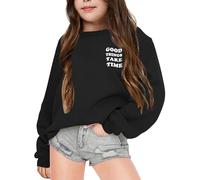 SoLu DAY8 Sweatshirt no Hood Kids Girls Age 3-14 Years Graphic Girls School Tops Crewneck Pullover Winter Long Sleeve Loose Funny Cartoon Cute Casual Athletic T-shirt Sweater (Black, 9-10 Years)
