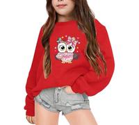 SoLu DAY8 Sweatshirt no Hood Kids Girls Age 3-14 Years Graphic Girls School Tops Crewneck Pullover Winter Long Sleeve Loose Funny Cartoon Cute Casual Athletic T-shirt Sweater (W-Red, 9-10 Years)