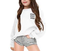 SoLu DAY8 Sweatshirt no Hood Kids Girls Age 3-14 Years Graphic Girls School Tops Crewneck Pullover Winter Long Sleeve Loose Funny Cartoon Cute Casual Athletic T-shirt Sweater (White, 9-10 Years)