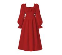 SoLu DAY8 Trendy Dresses for Kids Girls Long Sleeve Ruffle Pleated Comfortable Cute Classy DDance Party Casual Childrens Teens Dress (Red, 9-10 Years)