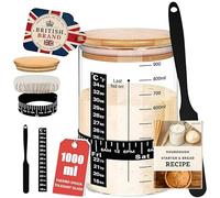 SoLuna.® Sourdough Starter Jar Kit 1 Litre/1000ml [Premium Glass] - Large Borosilicate Sourdough Starter Jar, Date Feeding Band/Thermometer/Spatula/Cloth Cover/Lid - Bread Making Accessories (Black)