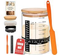 SoLuna.® Sourdough Starter Jar Kit 1 Litre/1000ml [Premium Glass] - Large Borosilicate Sourdough Starter Jar, Date Feeding Band/Thermometer/Spatula/Cloth Cover/Lid - Bread Making Accessories (Orange)