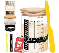 SoLuna.® Sourdough Starter Jar Kit 1 Litre/1000ml [Premium Glass] - Large Borosilicate Sourdough Starter Jar, Date Feeding Band/Thermometer/Spatula/Cloth Cover/Lid - Bread Making Accessories (Yellow)