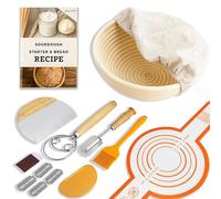 SoLuna.® Sourdough Starter Kit for Bread Making with Banneton Proofing Basket 23cm Round, Handmade, Eco-friendly, Indonesian Rattan - Sourdough Starter Supplies Kits, Bread Baking Accessories (Orange)
