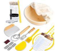 SoLuna.® Sourdough Starter Kit for Bread Making with Banneton Proofing Basket 9" Round - Sourdough Starter Supplies Kits - Bread Baking Accessories (Yellow, 15pcs)