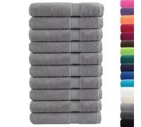 SOLUND Hand Towels Pack of 10 Grey 100 x 200 cm 600 g/m² Made of 100% Cotton, Absorbent and Soft, with Loop, Versatile as a Bath Towel, Beach Towel, Sauna Towel for Wellness, Sports and Camping