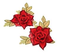 SOLUSTRE 1 Pair Red Flower Sew on Patches for Clothing, Embroidered Appliqué Polyester Yarn, Easy to Use and Embellishing, for Coats and Clothes Decoration