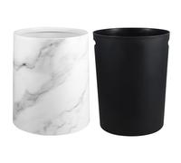 SOLUSTRE 12l Marbling Trash Bin Small Trash Can White Pp round Marble Pattern Well-constructed Practical Modern Wastebasket for Office Kitchen