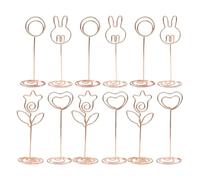 SOLUSTRE 12pcs Adorable Metal Note Clip Stand for Easy Organization with Flower, Heart, Circle, and Bunny Shapes, Portable Table Card Holder for Wedding and Home Dining Table Use