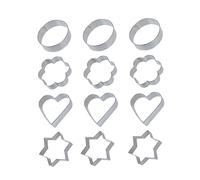 SOLUSTRE 12pcs Metal Cookie Cutters Set Food Grade Baking Tools with Star Flower Round Heart Shapes for Biscuit Crumpet Muffin Cutting and High Temperature Resistance