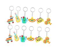 SOLUSTRE 12pcs Mexican Fiesta Party Keyrings Cartoon Cactus Sombrero Guitar PVC Keychains for Bag Luggage Decorations Festival Favor