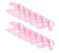 SOLUSTRE 12pcs Pink Bow Napkin Rings with Gingham Ribbon Shower Table Decor Elegant Cloth Napkin Holders for Wedding Banquet Secure Serviette Buckles for Party Settings