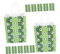 SOLUSTRE 12pcs Soccer Goody Bags Football Printing Paper Tote Bags with Handles for Birthday Theme Parties Green for Treats Convenient Space Saving Design