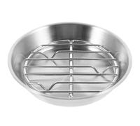 SOLUSTRE 16cm Medium Round BBQ Pan with Wire Rack, Thick High-Temperature Resistant Stainless Steel Roasting Tray for Oven Baking and Oil Draining