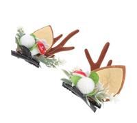 SOLUSTRE 1pair Lightweight Brown Cat Ears Hair Decoration with Antlers Design, Firm Hold Christmas Barrette Bobby Pin for Holiday Party Accessories