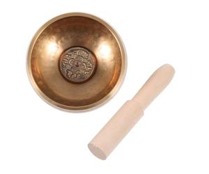 SOLUSTRE 1set Professional Meditation Copper Buddha Sound Bowl Set with Mallet and Gasket Flat Bottom Tibetan Singing Bowl for Yoga Relaxation Mind-body Harmony Portable Spiritual Tool