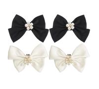 SOLUSTRE 2 Pairs Elegant Bowknot Wedding Shoe Clips with Imitation Pearls Black Beige Decorative Charms for Bridal Engagement Prom and Party Shoes Reusable Fashion Accessories
