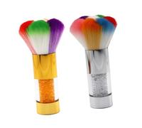 SOLUSTRE 2 Pcs Blusher Brush with Handle Ultra-soft Dense Bristles Cosmetic Powder Brush for Makeup and Nail Dust Cleaning Comfortable Grip for Manicure and Facial Use Silver Gold