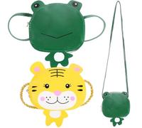 SOLUSTRE 2 Pcs Little Coin Purses with Cartoon Frog and Tiger 3D Design, Pu Leather Material, Comfortable Shoulder Straps, Zipper Closure, for Shopping and Traveling