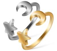 SOLUSTRE 2 Pcs Moon Star Rings Finger Rings Simple Alloy Adjustable Easy to Put on Or Take off Jewelry for Women Daily Wear