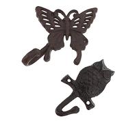 SOLUSTRE 2 Pcs Retro Cast Iron Animal Wall Hooks Decorative Owl Butterfly Shape Lightweight Home Kitchen Bathroom Hanging Rack for Indoor Outdoor Use