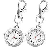 SOLUSTRE 2 Pcs Silver Hanging Pendant Nurse Watches Clip-on Pocket Watch Set with Luminous Hands for Healthcare Professionals