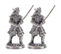 SOLUSTRE 2 Piece Silver Cupronickel Samurai Mini Statues for Bonsai 3.4cm | Realistic decorative warrior figures, for Japanese gardens and mini house decor, sturdy build, for history lovers and