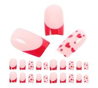 SOLUSTRE 24pcs Short Heart Press on Nails Kit Cute Valentine's Day Fake Nails with Glue Solid Color False Tips for Women Hand Art