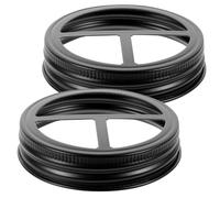 SOLUSTRE 2pcs Black Stainless Steel Mason Jar Replacement Lids with Three Large Compartments Reusable and Easy to Clean Suitable for Wide Mouth Canning Jars and Mason Drinking Lids