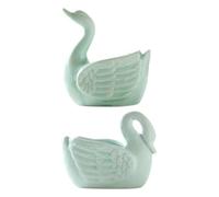 SOLUSTRE 2pcs Ceramic Swan Flower Planting Container for Succulents and Flowers, Light Green Adorable Micro Landscape Creation Planters Suitable for Indoor and Outdoor Use in Room Or Garden