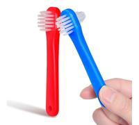 SOLUSTRE 2pcs Double-Head Denture Toothbrushes for False Teeth Care, Small Size Oral Cleaner Brushes for Blind Area Cleaning, Blue and Red Bulk Toothbrush Set for Adults