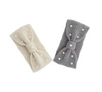 SOLUSTRE 2pcs Elegant Pearl Knitted Headband for Women Classic Cable Knit Winter Ear Warmer Stylish Crochet Bow Hair Band Lightweight Breathable Fall and Spring Headwrap Accessory