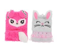 SOLUSTRE 2pcs Fluffy Fox and Bunny Writing Journal for Portable Mini Pocket Notebooks Easter Fuzzy Cover Cute Stationery for Daily Plans and Notes
