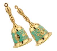 SOLUSTRE 2pcs Golden Hand Bells with Metal Mechanical Structure, Classic Retro Design Tabletop Call Ringer for Reception, Restaurant, Wedding, Classroom, and Holiday Parties