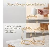 SOLUSTRE 2pcs Golden Metal Coffee Mug Drying Rack for Countertop Display | Tilted Layout, Kitchen Station Organisation, Minimalist Elegant Style, Suits Cups, Saucers, Espresso Accessories