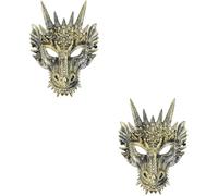 SOLUSTRE 2pcs Golden Plastic Dragon Mask with Creative Design for Masquerade Parties and Cosplay, Half Face Scary Animal Mask Prop to Create Memorable Moments