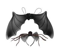 SOLUSTRE 2Pcs Halloween Cosplay Wings Set Black Mesh Bat Wings with Spiderweb Headband for Devil Vampire Costume Accessories Stylish Party Dress Up for Halloween and Themed Events